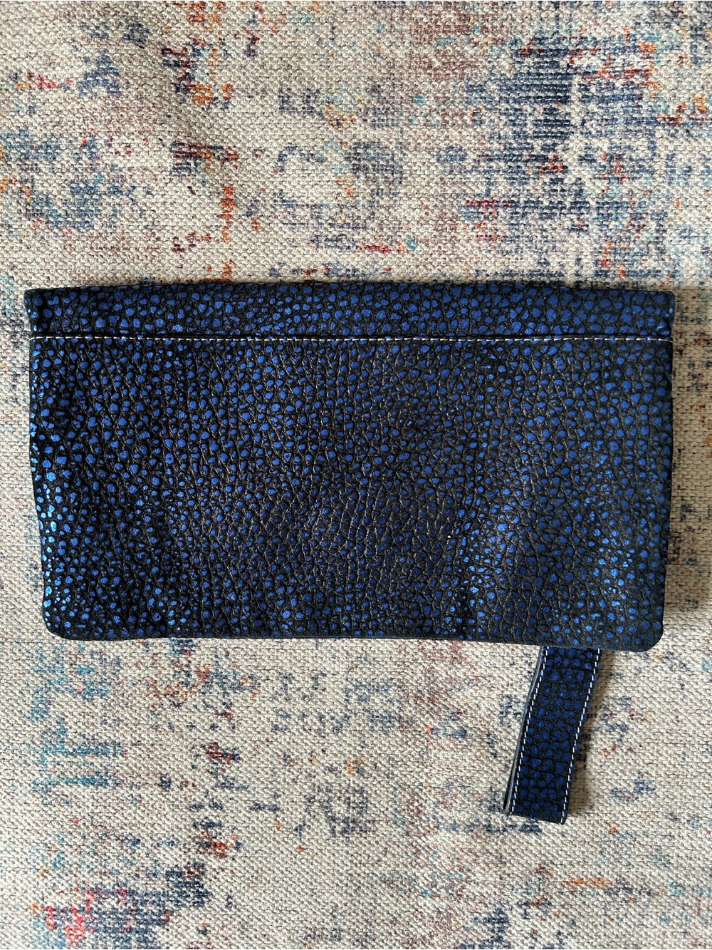 Vittoria Napoli Blue Metallic Zip Wristlet Clutch Lined Pockets Silver Hardware - Picture 5 of 10